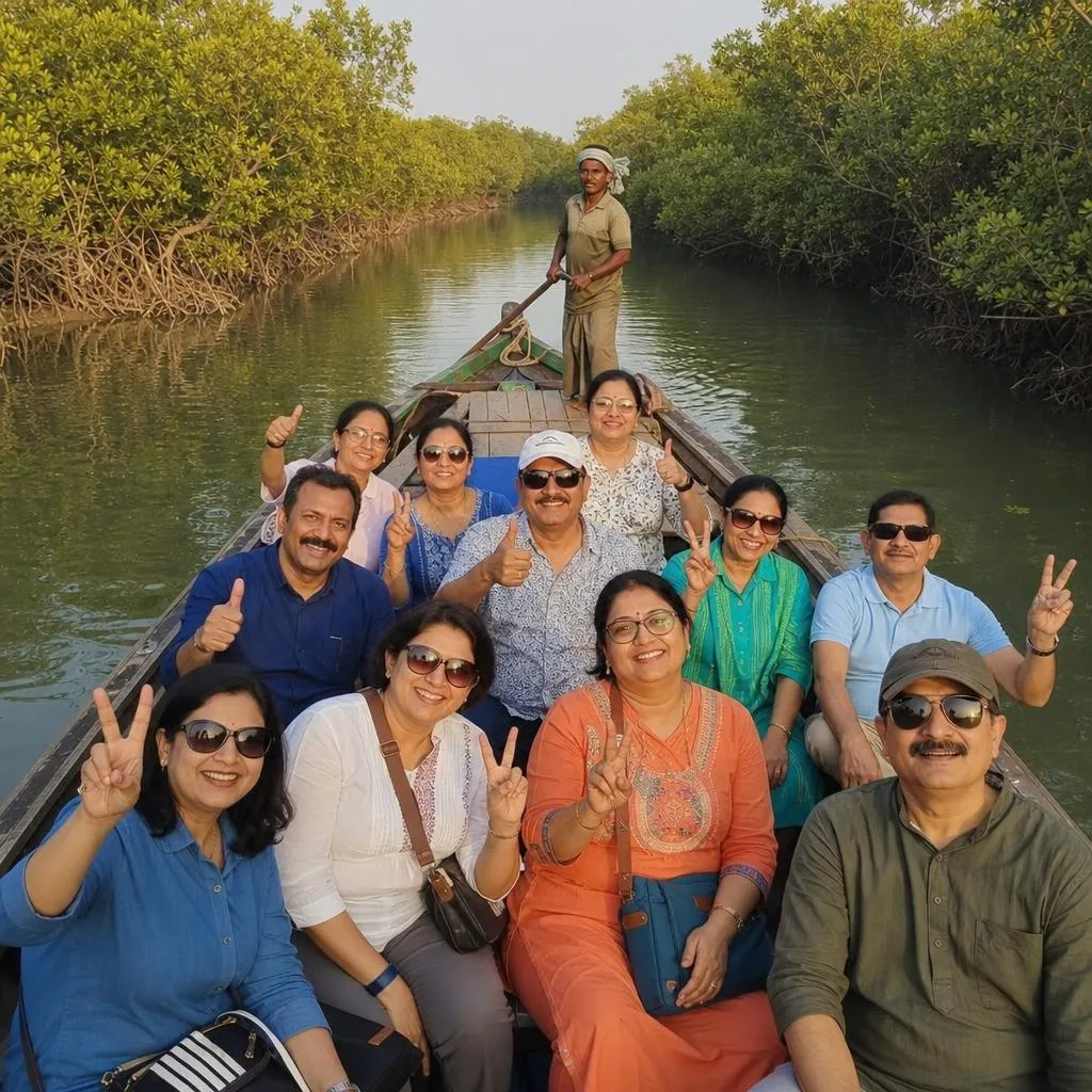 Happy travellers on Sundarban boat